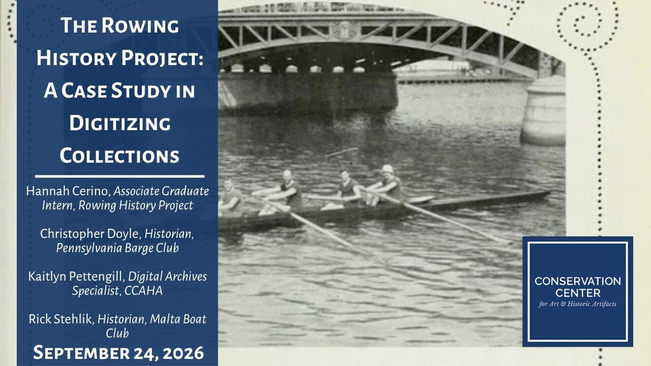 Title slide for the CCAHA webinar The Rowing History Project: A Case Study in Digitizing Collections