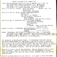 Nancy Storrs Collection - National Womens Rowing Association  1978 Womens European Tour Itinerary